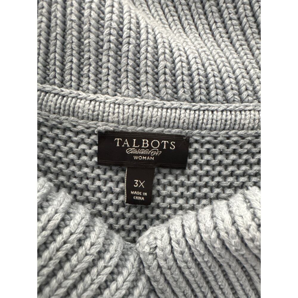 Talbots Woman Blue Colored Cotton Chunky Knit Shawl Collar Sweater Plus 3X - Picture 2 of 5